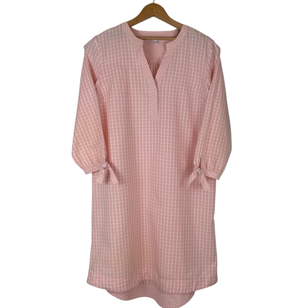 Crown And Ivy Pink White Gingham 3/4 Sleeve Shirtail Hem Pullover Dress Large